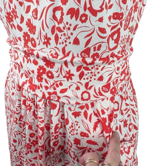 Boden Floral Margot Jersey Orange/Red White Cap Sleeve Dress Women's 8 Pockets - Picture 6 of 10